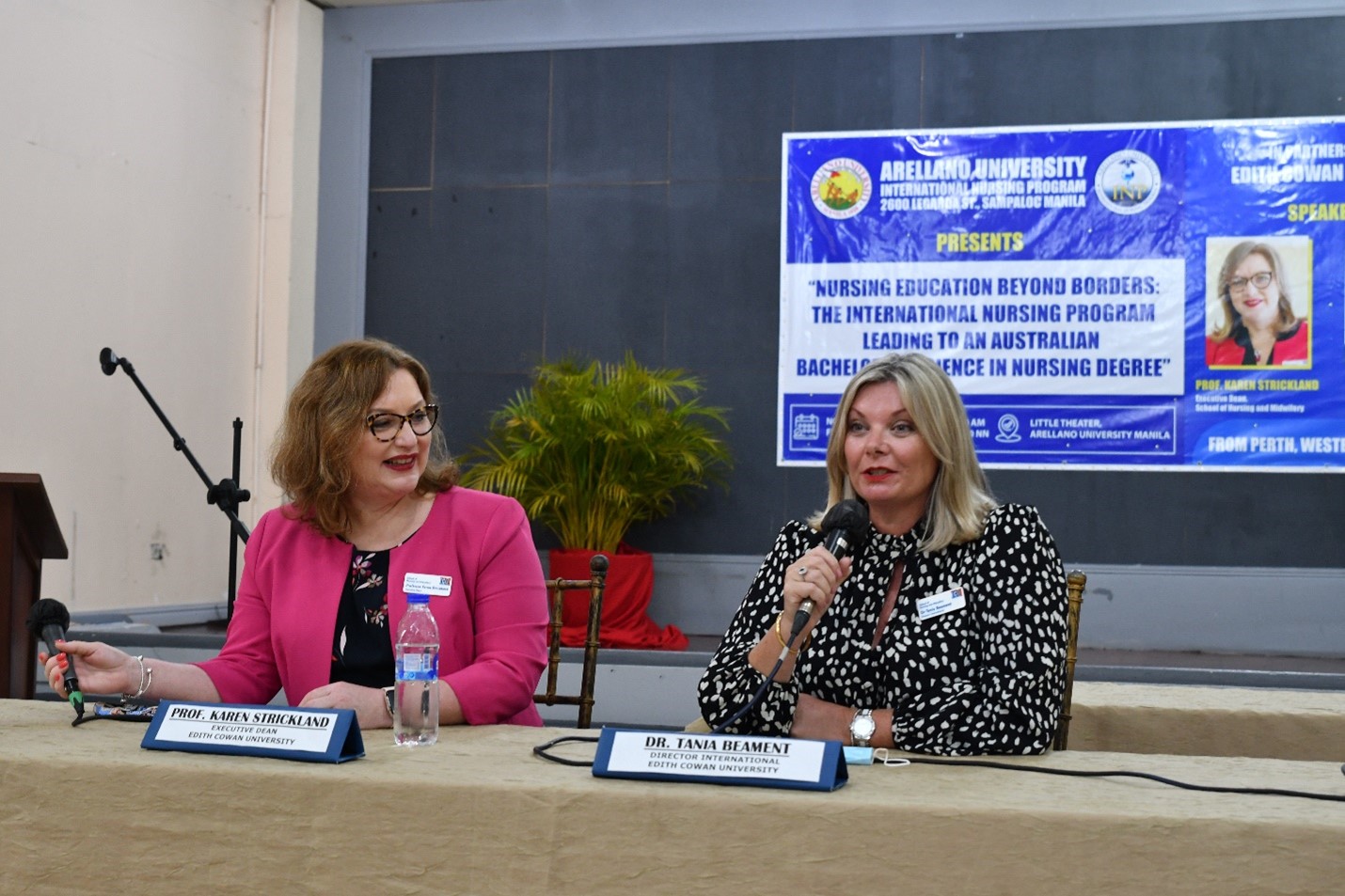 At left, Professor Karen Strickland, ECU Executive Dean, and right, Dr. Tania Beament, ECU Director International during the open forum with the attendees.